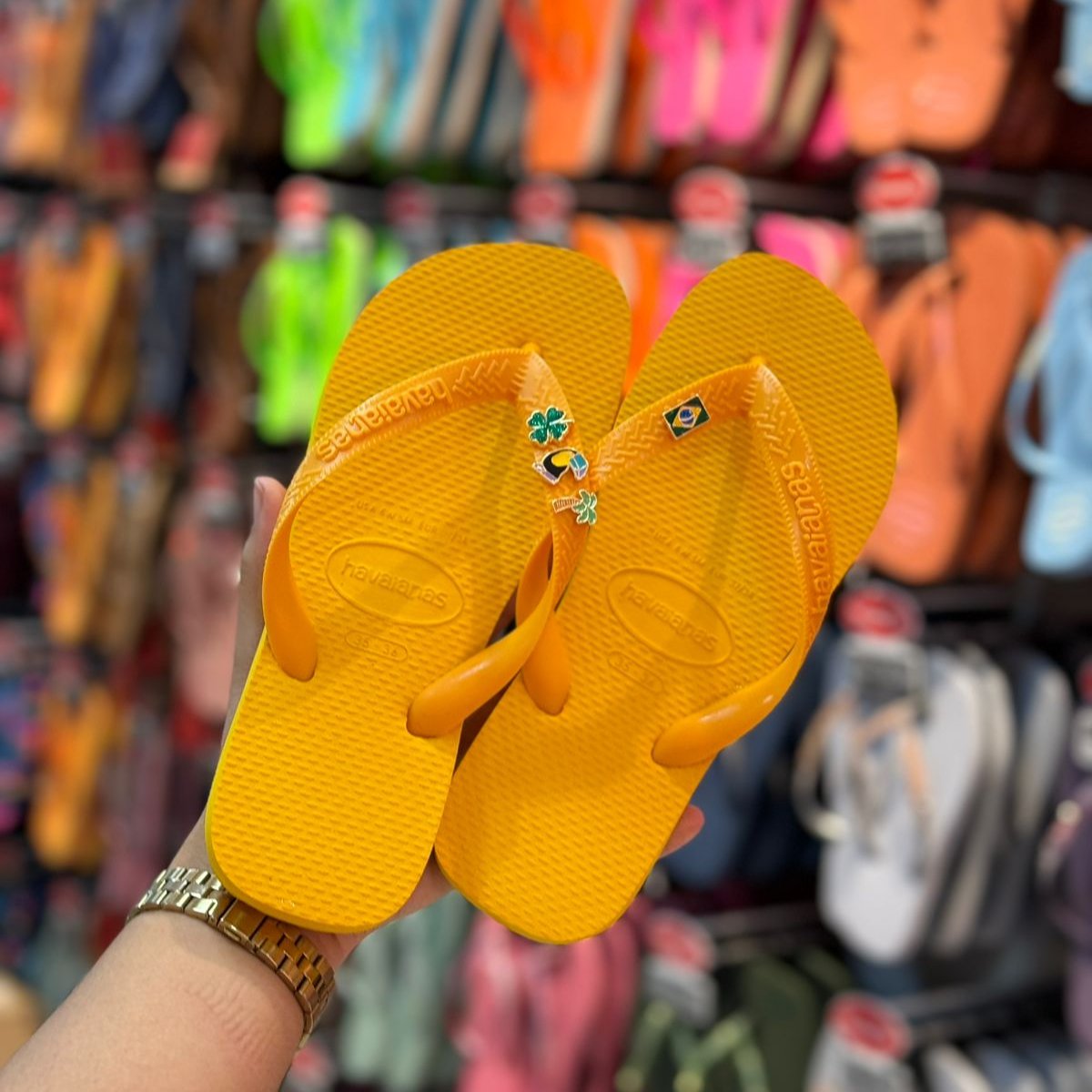 Havaianas Top + Pingente Trevo, Tucano, Coqueiro e Brasil