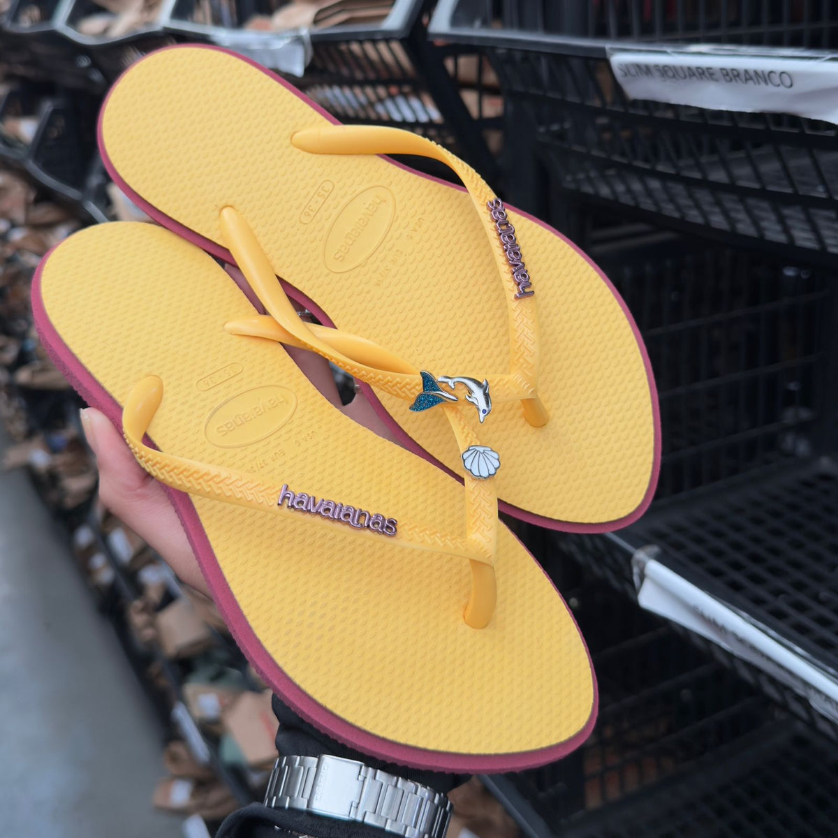 Havaianas Slim Point + Pin Concha, Sereia, Golfinho